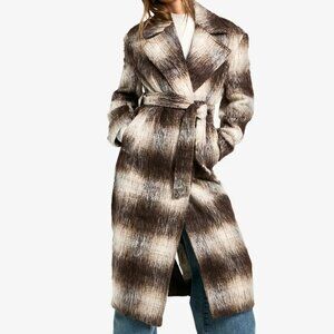 Brown Check Oversized Wool Coat